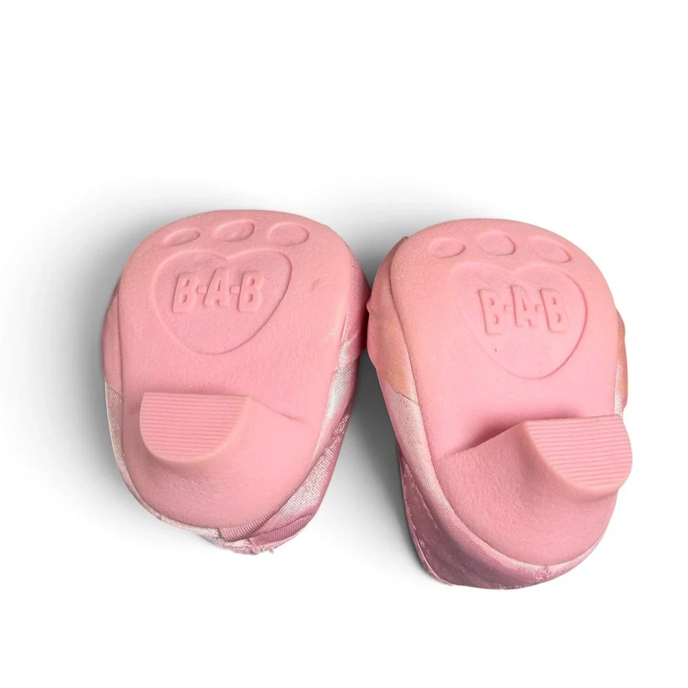 Build A Bear Pink Satin Heart Rhinestone Dress Shoes Plush Accessory